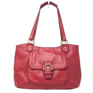Coach Campbell Belle Carryall Tote Coral Red Brass Buckle F24961